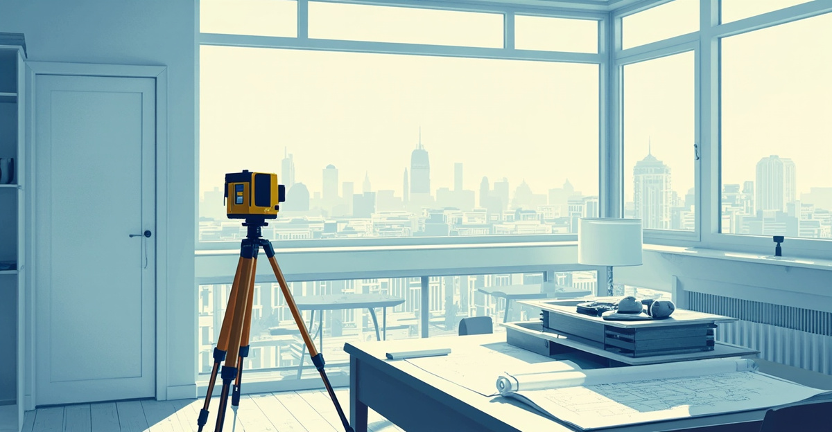 Icelabz surveyor with a terrestrial laser scanner in a finished interior
